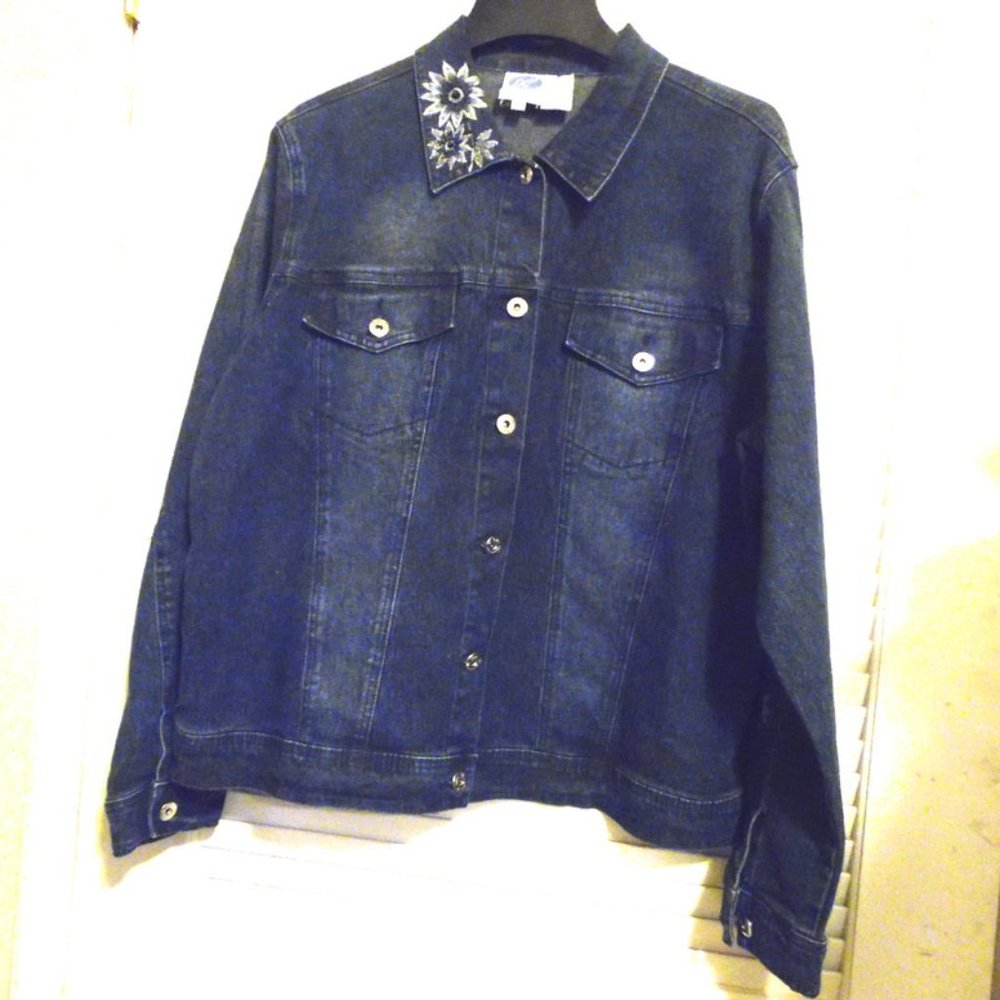 DG2 by Diane Gilman Denim Embellished Jacket Size  Large
